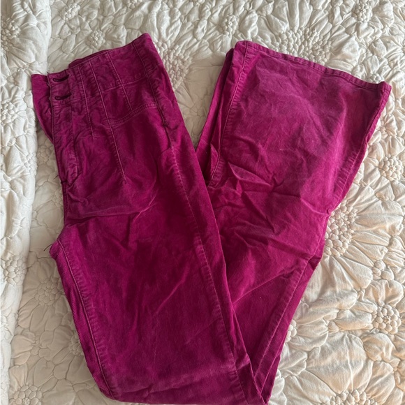 We The Free Jayde Cord Flare Jeans by Free People || MAGENTA - Picture 4 of 6